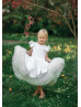 White Satin Tulle Ruffles Wedding Flower Girl Dress